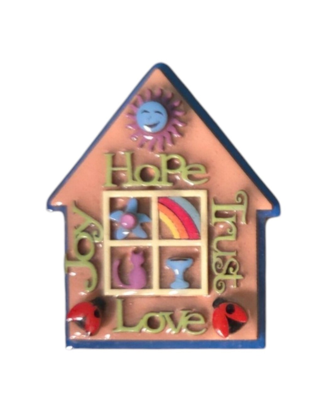 Designs By Lucinda - Inspirational Window Shaped 80's Pin Joy Hope Trust Love